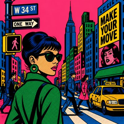 urban street with city activity — Pop Art Portrait Style