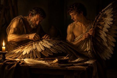 Daedalus and Icarus make two pairs of wings