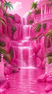 a cascading waterfall in a lush green gorge, no people