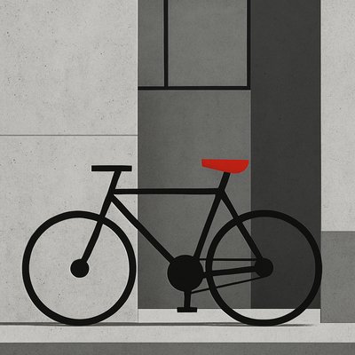 bicyle resting against a wall