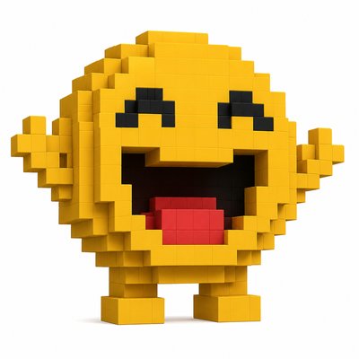 an exaggerated laughing face of an original round mascot character, bold and readable at small size, plain background, no text