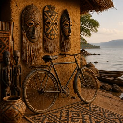 bicyle resting against a wall