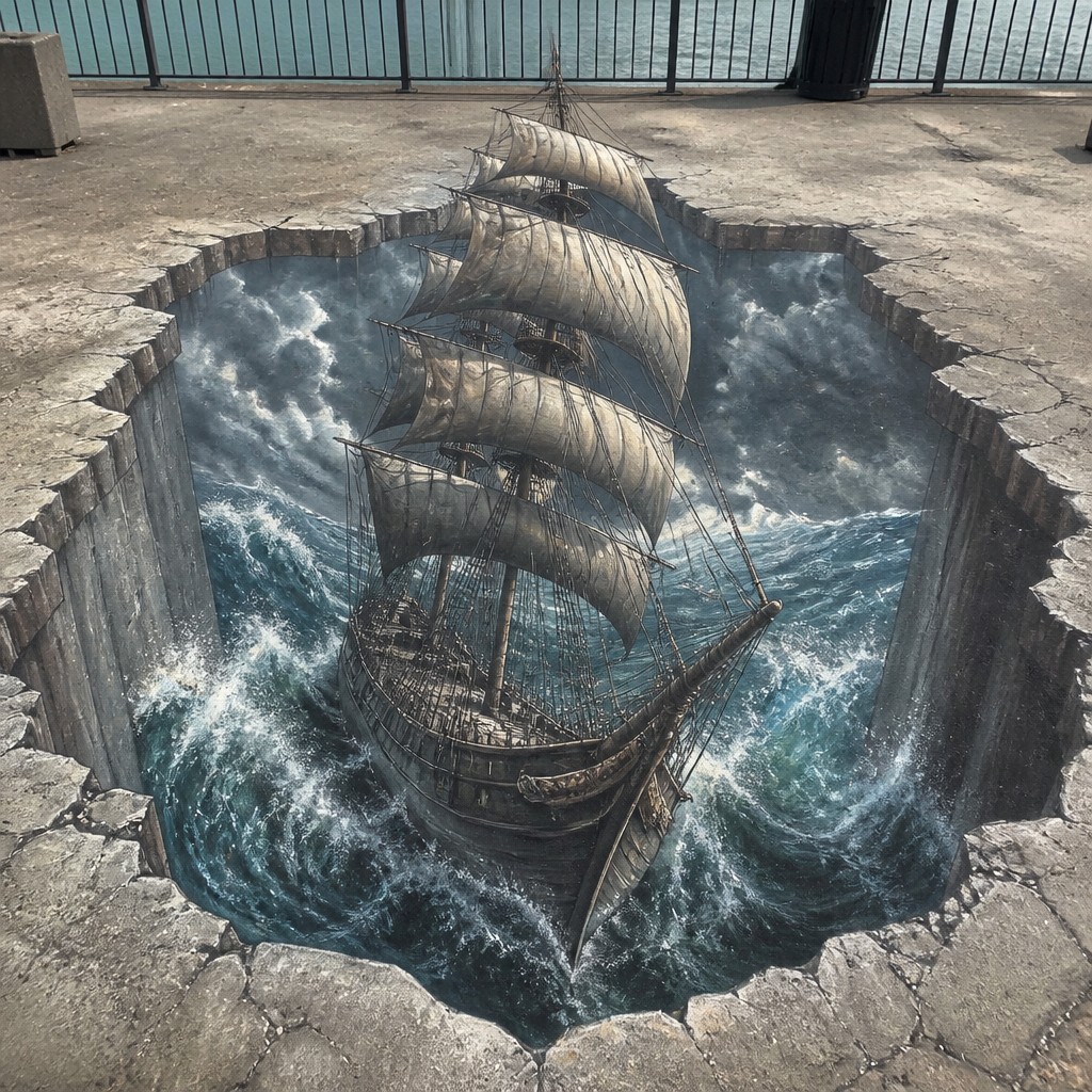 sailing ship on a stormy sea