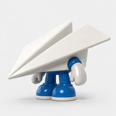 a paper plane, clean minimal composition on a plain background, no text