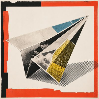 a paper plane, clean minimal composition on a plain background, no text