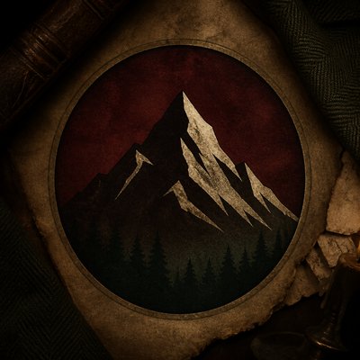 an emblem of a mountain peak inside a circle, simple bold shapes on a plain background, no text or lettering