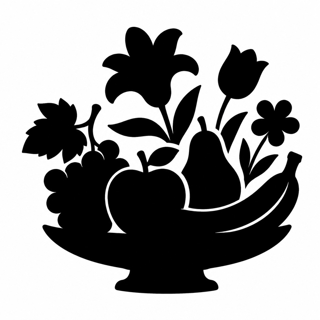 still life arrangement of fruits and flowers