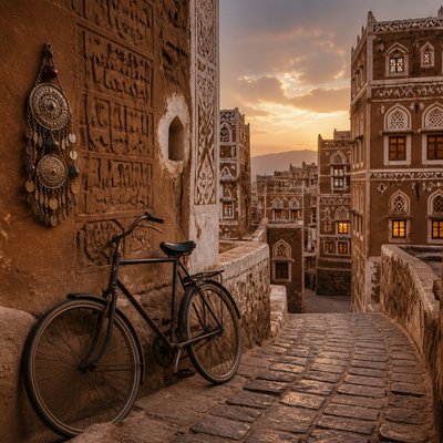 bicyle resting against a wall
