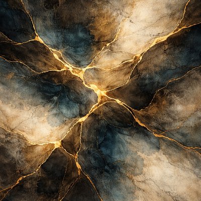 “abstract fluid art with deep blues and gold seams inspired by kintsugi, no recognizable objects, high resolution, seamless texture”