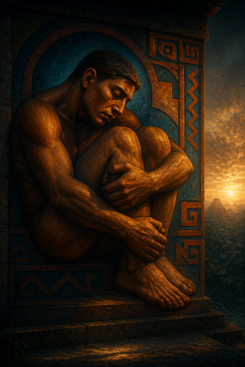 a painting of a man holding a baby