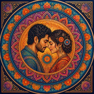 portrait of two people together — Mandala Art Style