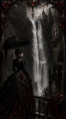 towering waterfall cascading down a cliff