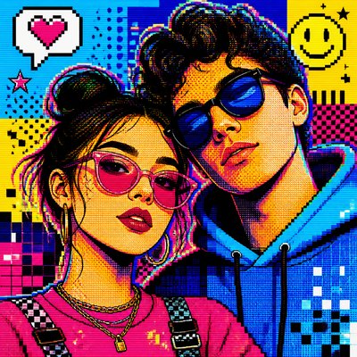 portrait of two people together — Digital Pop Art Style