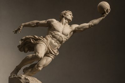 sculpture of an ancient greek athlete catching a ball in the air