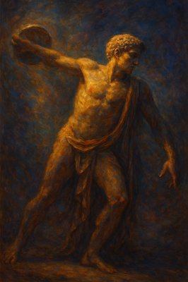 a painting of a man holding a ball