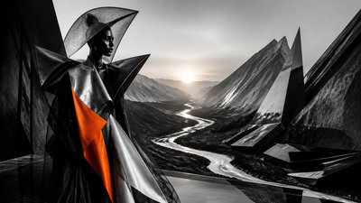 a vast valley with a river winding toward distant mountains at sunrise, no people, no text
