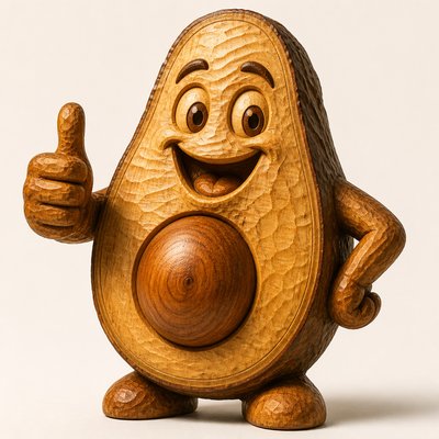 a happy avocado character giving a thumbs up, bold readable design on a plain background, no text