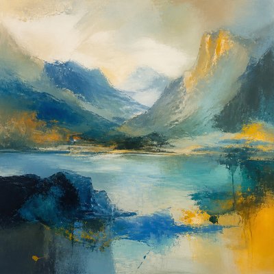serene landscape with mountains and water
