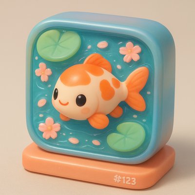 A koi pond seen from above, orange and white koi fish swimming among lily pads, clear water with subtle ripples, fallen cherry blossom petals floating on the surface, dappled sunlight