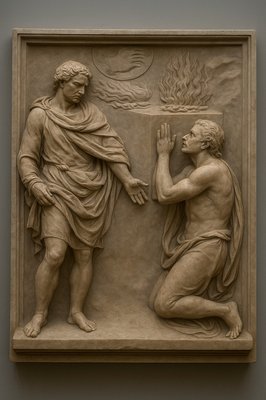 a statue of a man and a woman touching hands