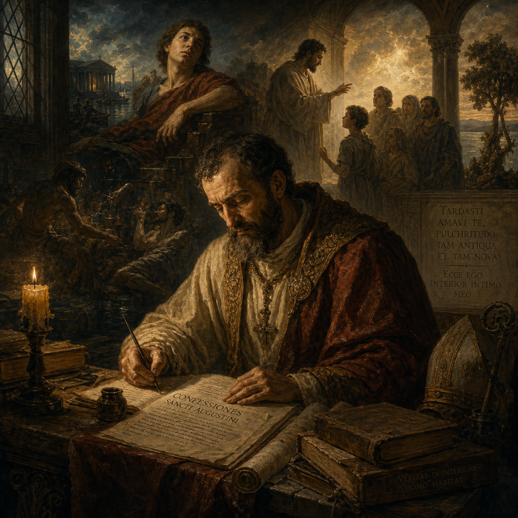 Augustine of Hippo writing his Confessions autobiography