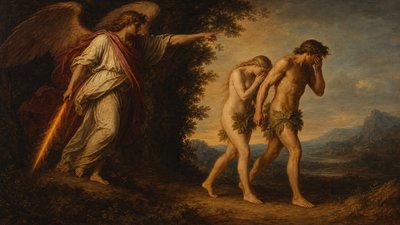 Michelangelo drawing of the expulsion of Adam and Eve from the garden