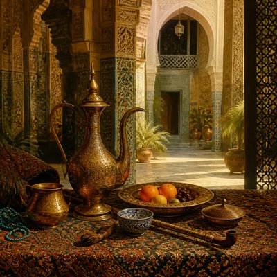 still life with everyday objects — Orientalist Painting Style