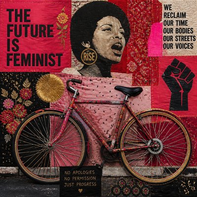 bicyle resting against a wall — Feminist Art Style