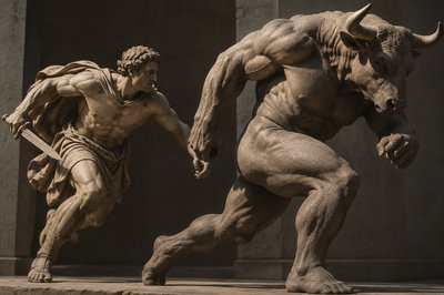Theseus pursues the Minotaur