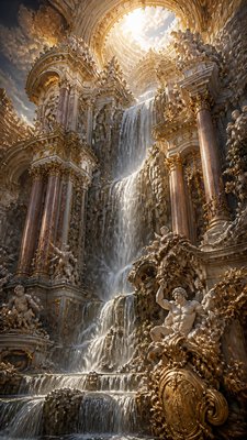 towering waterfall cascading down a cliff
