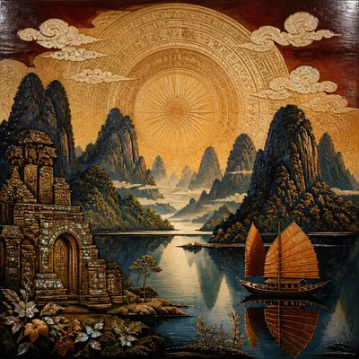 serene landscape with mountains and water