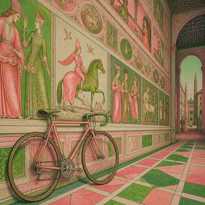 bicyle resting against a wall — Ferrara Art Style