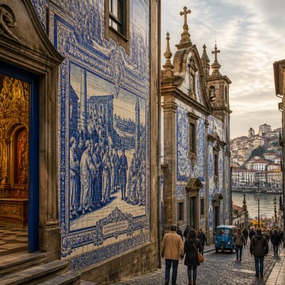 urban street with city activity — Porto Art Style