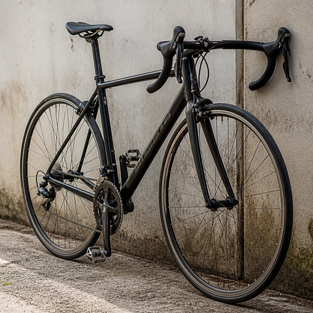 bicyle resting against a wall