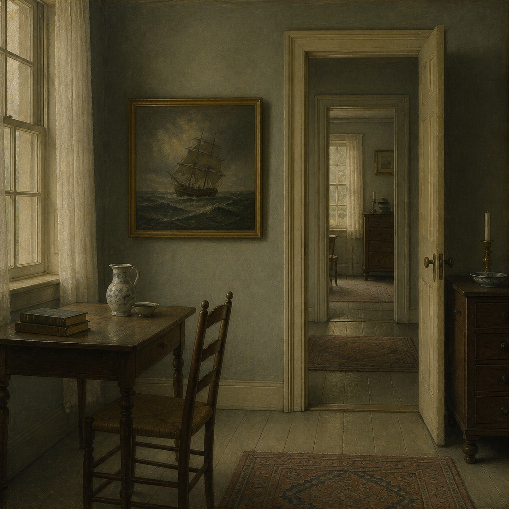 sailing ship on a stormy sea — Interior Scene Painting Style