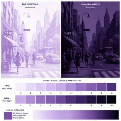 urban street with city activity — Tint and Shade Art Style