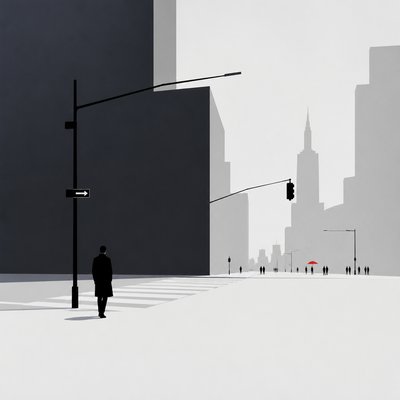 urban street with city activity — Minimalist Abstract Art Style