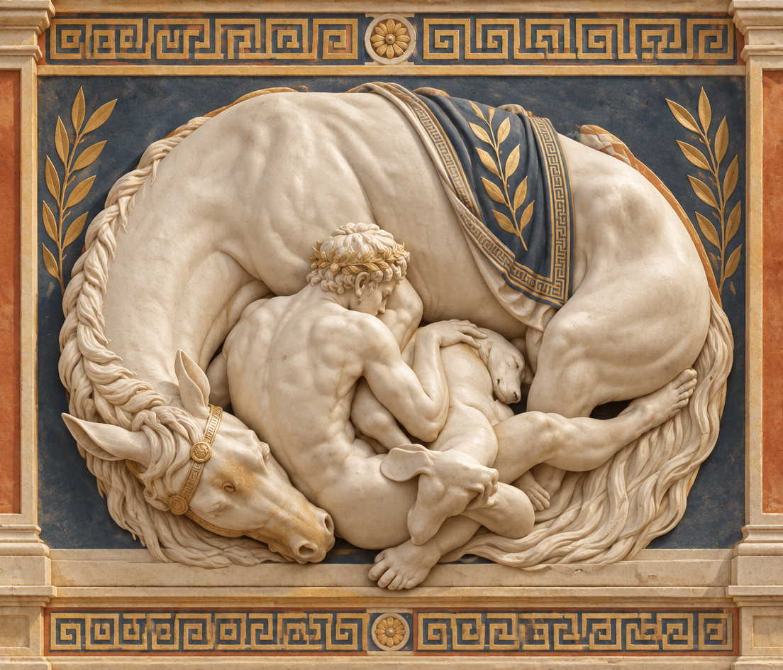 a statue of a man holding a baby in his arms