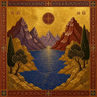 serene landscape with mountains and water