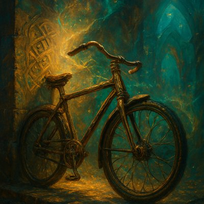 bicyle resting against a wall