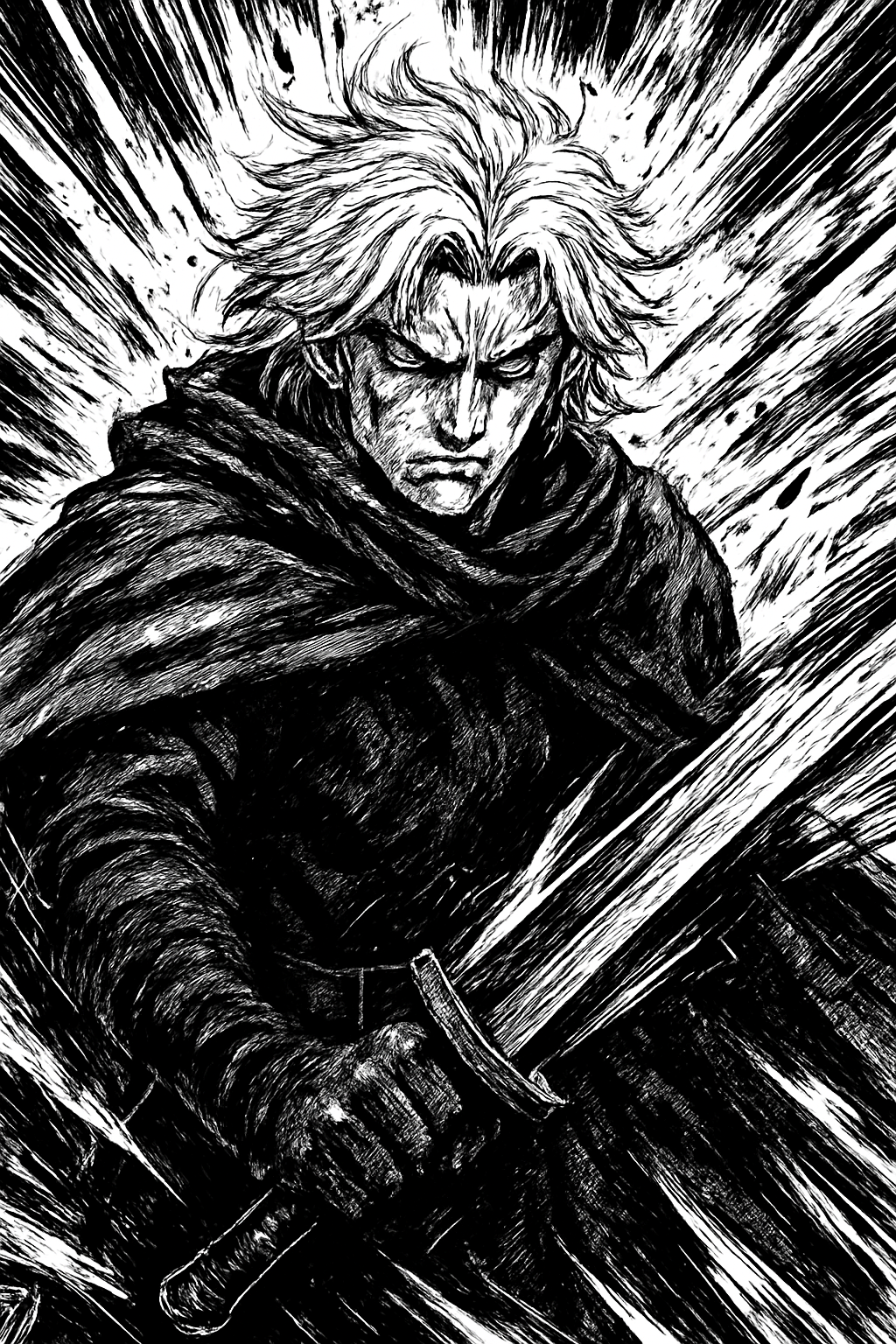 a painting of a man with a sword