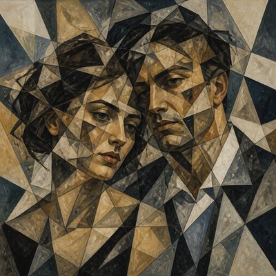portrait of two people together — Fragmentation Art Style