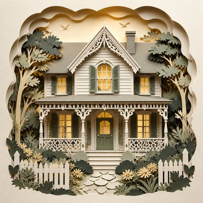 house with front view — Paper Cut Art Style
