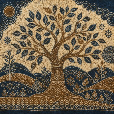 a tree in nature — Batik Art Style