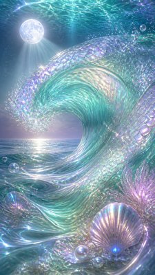 an ocean wave curling under moonlight, no people