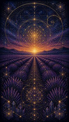 a field of lavender stretching to distant hills at dusk, no people