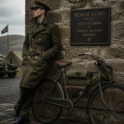bicyle resting against a wall — Military-Inspired Fashion