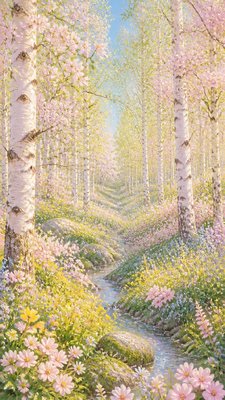 a serene birch forest in soft morning light, no people, no text
