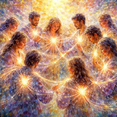 Please use a web of light which interweaves through the believers and enlightens the heart to express “That their hearts might be comforted, being knit together in love, and unto all riches of the full assurance of understanding, to the acknowledgement of the mystery of God, and of the Father, and of Christ; In whom are hid all the treasures of wisdom and knowledge. And this I say, lest any man should beguile you with enticing words. For though I be absent in the flesh, yet am I with you in the spirit, joying and beholding your order, and the stedfastness of your faith in Christ.” (Colossians 2:2-5, KJV)
