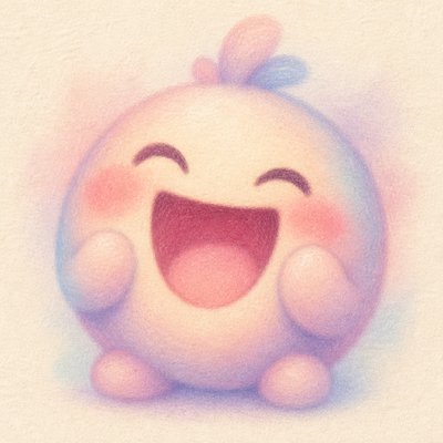 an exaggerated laughing face of an original round mascot character, bold and readable at small size, plain background, no text